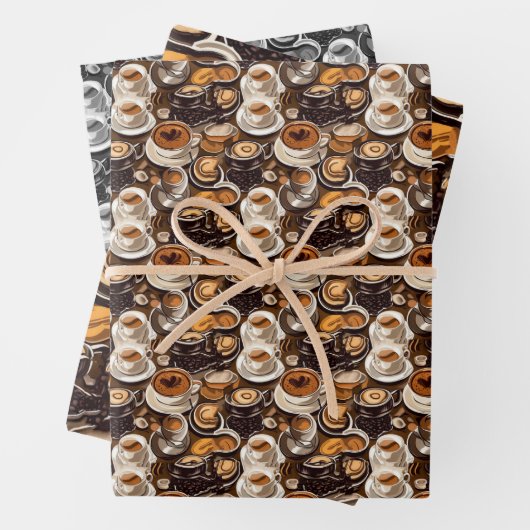 Cappuccino Kaffee Öl Paint Muster Personalisiert Geschenkpapier Set (Beispiel)