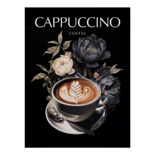 Cappuccino mit floraler Eleganz Poster