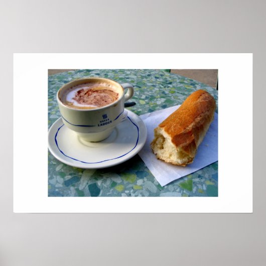 Cappuccino und Baguette Poster (Vorne)