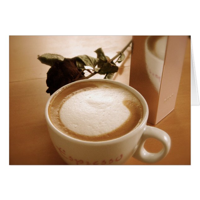 Cappuccino und verzauberte Rose Card (Vorderseite (Horizontal))