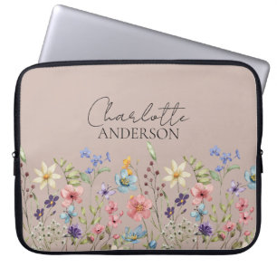 Cappuccino Wildblume Name Monogramm Laptopschutzhülle