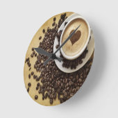 Cappucino Herz-Café Runde Wanduhr (Winkel)