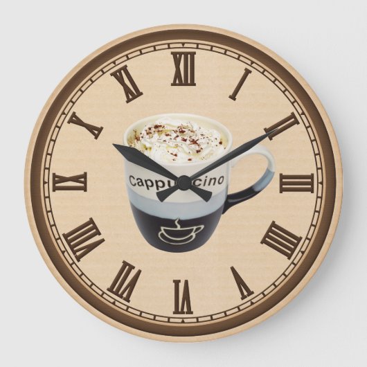 Cappucino Kaffeestube-Spaß-Wanduhr Große Wanduhr (Vorderseite)