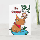 Cappy Birthday Niedlich Capybara und Monkey Karte (Vorderseite)