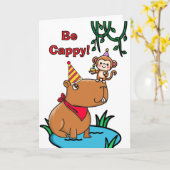 Cappy Birthday Niedlich Capybara und Monkey Karte (Gelbe Blume)