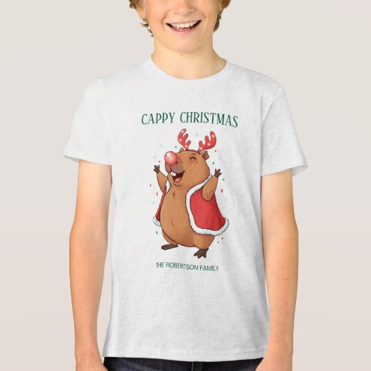 Cappy Christmas Funny Capybara Rentiere Kopfband Tri-Blend Shirt (Vorderseite)