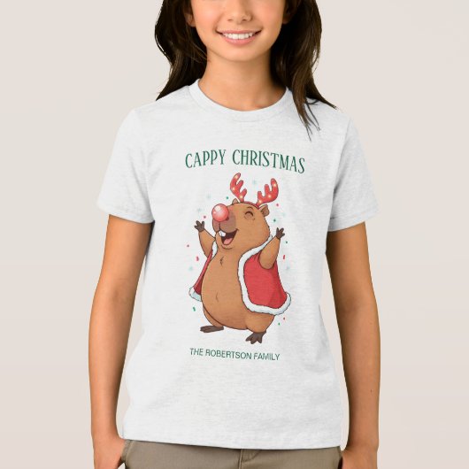 Cappy Christmas Funny Capybara Rentiere Kopfband Tri-Blend Shirt (Vorderseite)