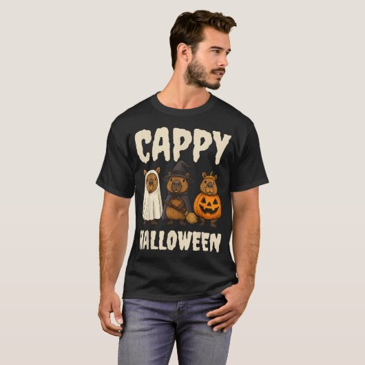 Cappy Halloween Capybara Ghost Witch Pumpkin Spook T-Shirt (Vorne ganz)