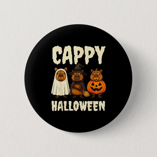 Cappy Halloween Funny Capybara Ghost Witch Pumpkin Button (Vorderseite)