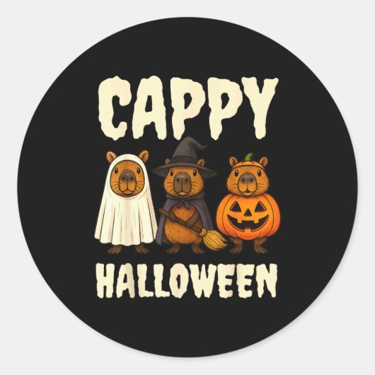 Cappy Halloween Funny Capybara Ghost Witch Pumpkin Runder Aufkleber (Vorderseite)