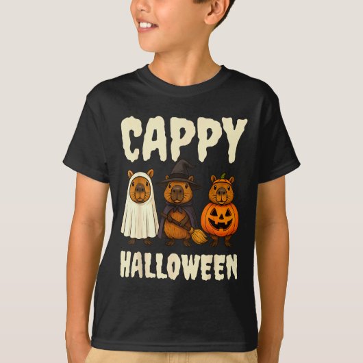Cappy Halloween Funny Capybara Ghost Witch Pumpkin T-Shirt (Vorderseite)