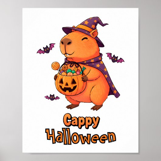 Cappy Halloween Funny Capybara Hexe Spooky Niedlic Poster (Vorne)