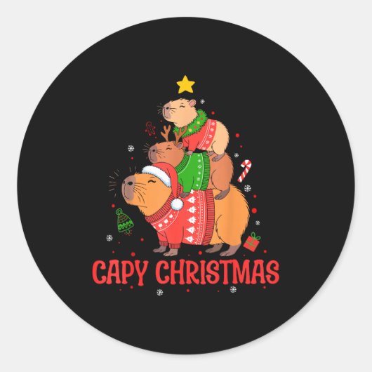 Cappy Holidays Capybara Christmas Cute Capy Xmas T Runder Aufkleber (Vorderseite)