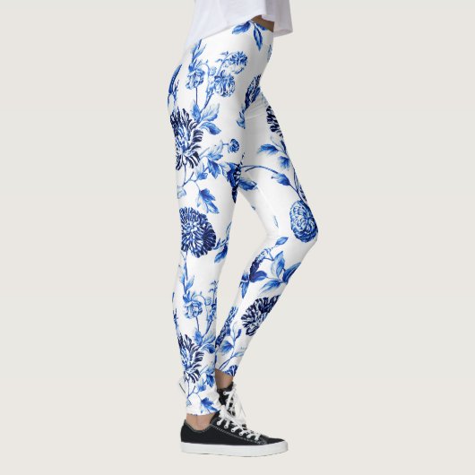 Capri blaue BlumenToile Leggings (Rechts)
