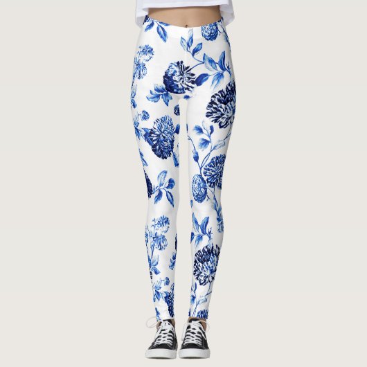 Capri blaue BlumenToile Leggings (Vorderseite)