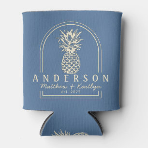 Capri Blue Ananas Hochzeitsbogen & Name Dosenkühler