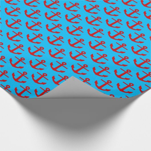 Capri Blue, Red Anchors Pattern Geschenkpapier (Ecke)