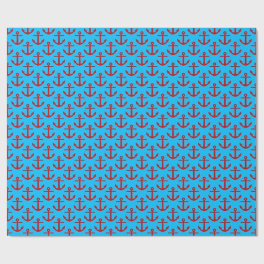 Capri Blue, Red Anchors Pattern Geschenkpapier (Flach)
