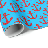 Capri Blue, Red Anchors Pattern Geschenkpapier (Rolleneckpunkt)
