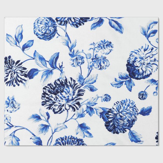 Capri Blue Vintag Botanischer Blumentoil Geschenkpapier (Flach)