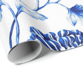 Capri Blue Vintag Botanischer Blumentoil Geschenkpapier (Rolleneckpunkt)