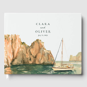Capri Cove Rocky Cliffs Vertäutes Segelboot Hochze Gästebuch