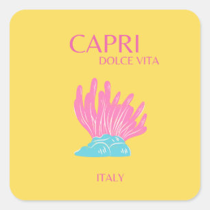 Capri Dolce Vita, Travel Art, Gelb Quadratischer Aufkleber