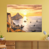 Capri faraglioni rocks ocean sunset drawing with s leinwanddruck (Insitu (Wohnzimmer))