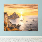 Capri faraglioni rocks ocean sunset drawing with s leinwanddruck (Insitu (Holzboden))