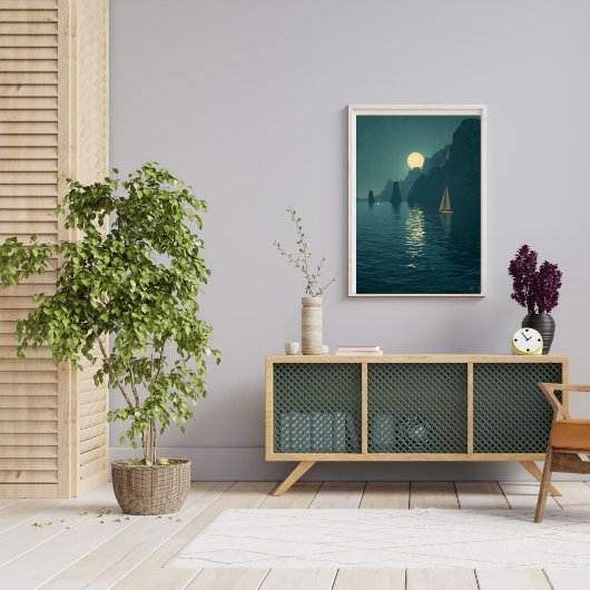 Capri im Mondlicht – Vintage-Mittelmeer-Nacht Poster