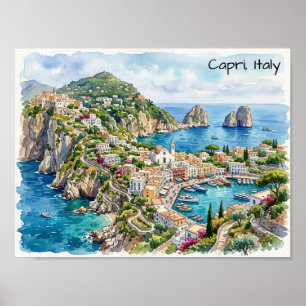 Capri Italien Reise Wasserfarbe Minimalistische Re Poster
