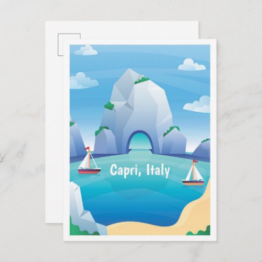 Capri Italy Vintage Travel Illustration Postkarte (Vorne/Hinten)