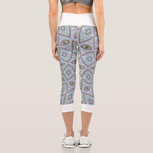 Capri Leggings Grau Abstrakte weiße Taille (Rückseite)