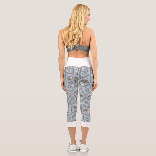 Capri Leggings Grau Abstrakte weiße Taille (Rückseite)