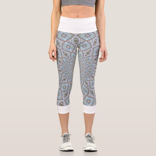 Capri Leggings Grau Abstrakte weiße Taille (Vorderseite)