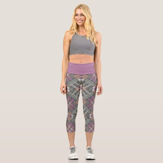 CAPRI LEGGINGS Grau-Pink-Brown Mandala Design (Vorderseite)