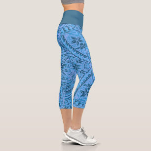 Capri-Leggings in Hochtaillierung/Tribal/Blau Capri Leggings
