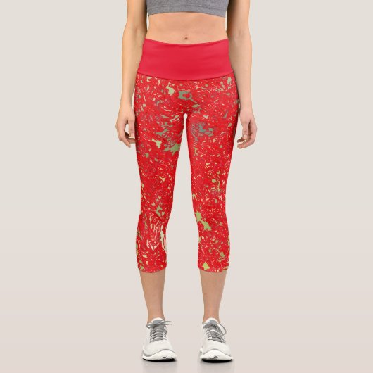 Capri Leggings in rot-grüner Abstraktion (Vorderseite)