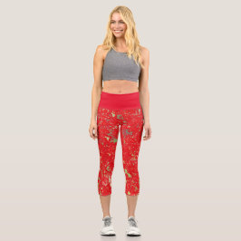 Capri Leggings in rot-grüner Abstraktion