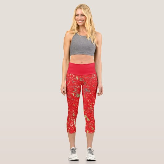Capri Leggings in rot-grüner Abstraktion (Vorderseite)