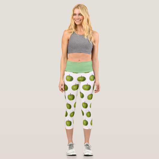 Capri Leggings mit einem grünen Apfeldesign (Vorderseite)