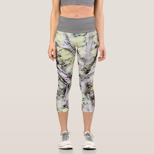 Capri Leggings mit grauem und grünem Abstract-Desi (Vorderseite)