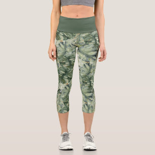 Capri-Leggings mit tropischem Blattmuster Capri Leggings