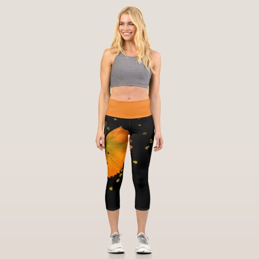 Capri Leggings Orange Leaf & Black (Vorderseite)