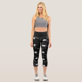 Capri Leggings Schwarz-weiße Rose und Kratzer (Vorderseite)