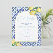 Capri Lemons Aquamarin Oh Baby Theme Babydusche Einladung (Stehend Vorderseite)