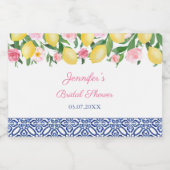 Capri Lemons Blue White Tile Polterabend Gefallen Alkoholflaschenetikett (Einzelnes Label)