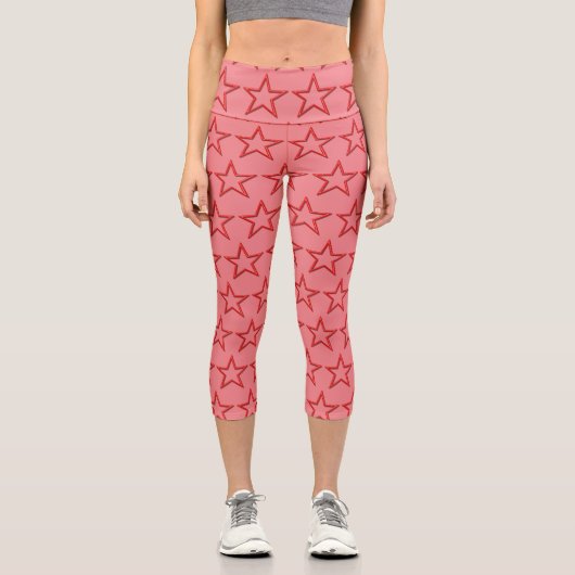 Capri - Rote Sterne auf Rosa Leggings (Vorderseite)