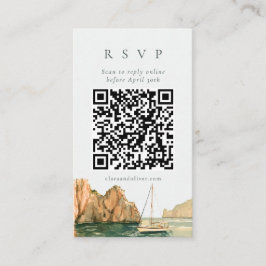 Capri-Segelboot-Bucht-Wasserfarbe-QR-Code-RSVP-Kar Begleitkarte