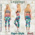 CAPRI STIL LEGGINGS - Farbpatchwork   Med. Rot<br><div class="desc">(* HINWEIS *: Das bunten Bild(e) auf dem Bund kann entfernt, in ein Bild Ihrer Wahl geändert oder in einen eigenen Text umgewandelt werden.) Auf diesen farbenfrohen Capri Style-Leggings ist ein Farbbild im Patchwork-Stil mit Farbquadraten enthalten. Erhältlich in fünf Frauengrößen (XS, S, M, L, XL). Siehe "Über dieses Produkt" Beschreibung...</div>